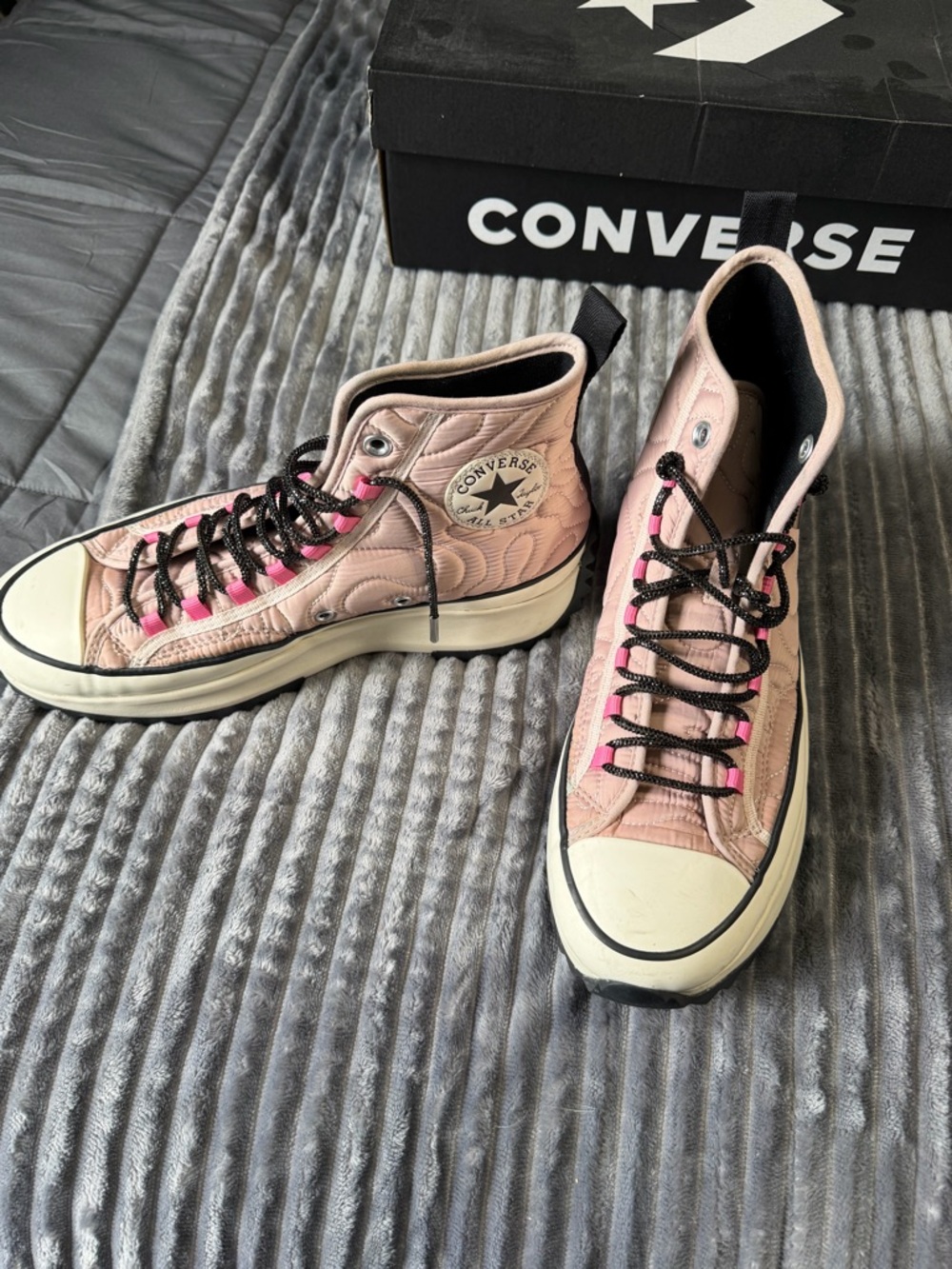Converse Pink Quilted High Top Sneakers with Black Laces